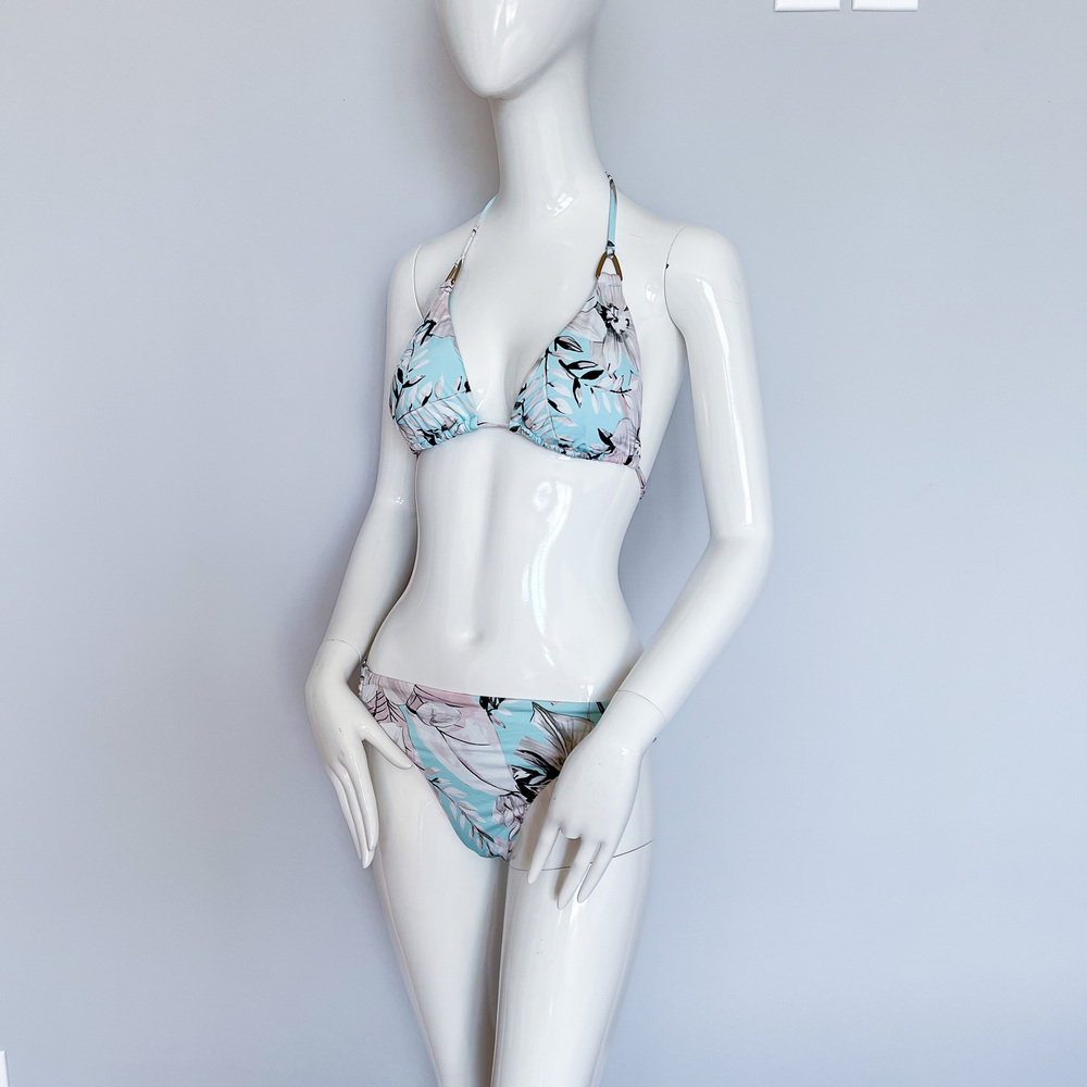 BCBGMAXAZRIA Floral Bikini Set US 6 Blue Pink Leaf Print Swimwear Small